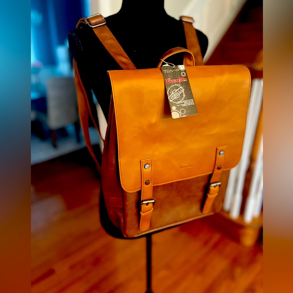 Zebella BRAND NEW Vegan leather messenger style backpack